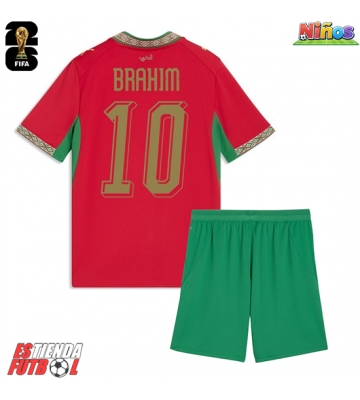 Marruecos Brahim Diaz #10 Primera Equipación Niños Mundial 2026 Manga Corta (+ Pantalones cortos)